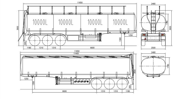 Drawing of 3 Axle Diesel Fuel Tanker Trailer